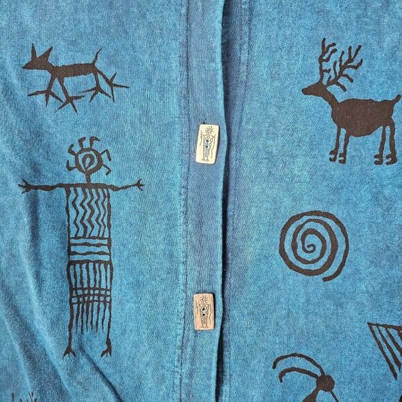 Bfofo Shacket Womens Large Sweatshirt Jacket Acid Wash Cave Art Tribal Southwest - Picture 5 of 10